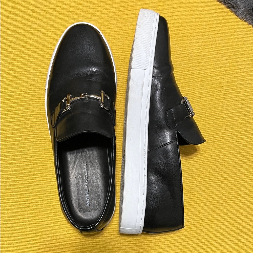 Marc Nolan Black Leather Slip-On Loafers - Picture 3 of 6